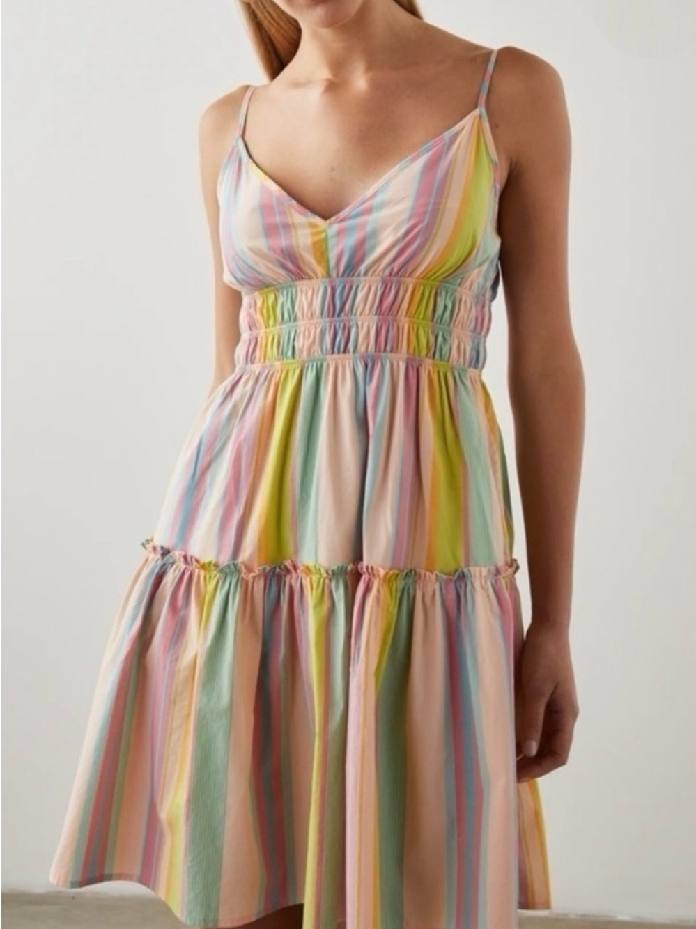 Rails Pastel Carmen Striped Mini Dress in Pink, Yellow, Blue, Green. XS